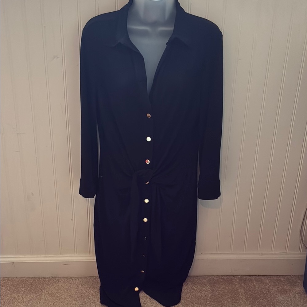 Philosophy Black Buttoned 3/4 Sleeve Shirt Dress
